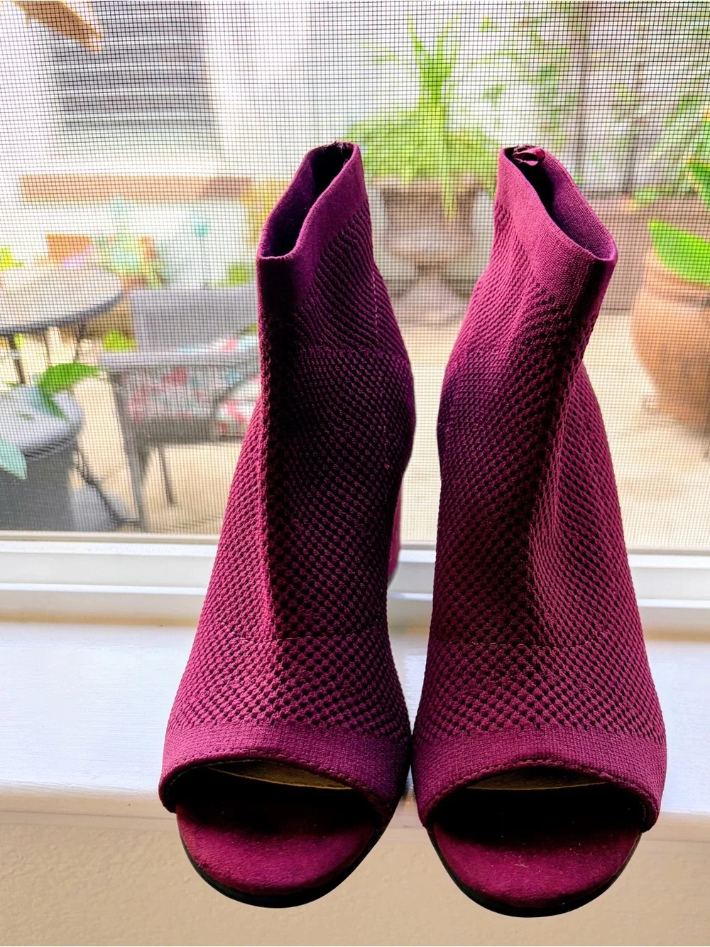 Seven Dials Burgundy Knit Block Heel Ankle Boots